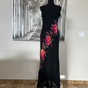 Dress Barn Women's Y2K Floral Beaded Sleeveless Black Rayon Dress - Medium